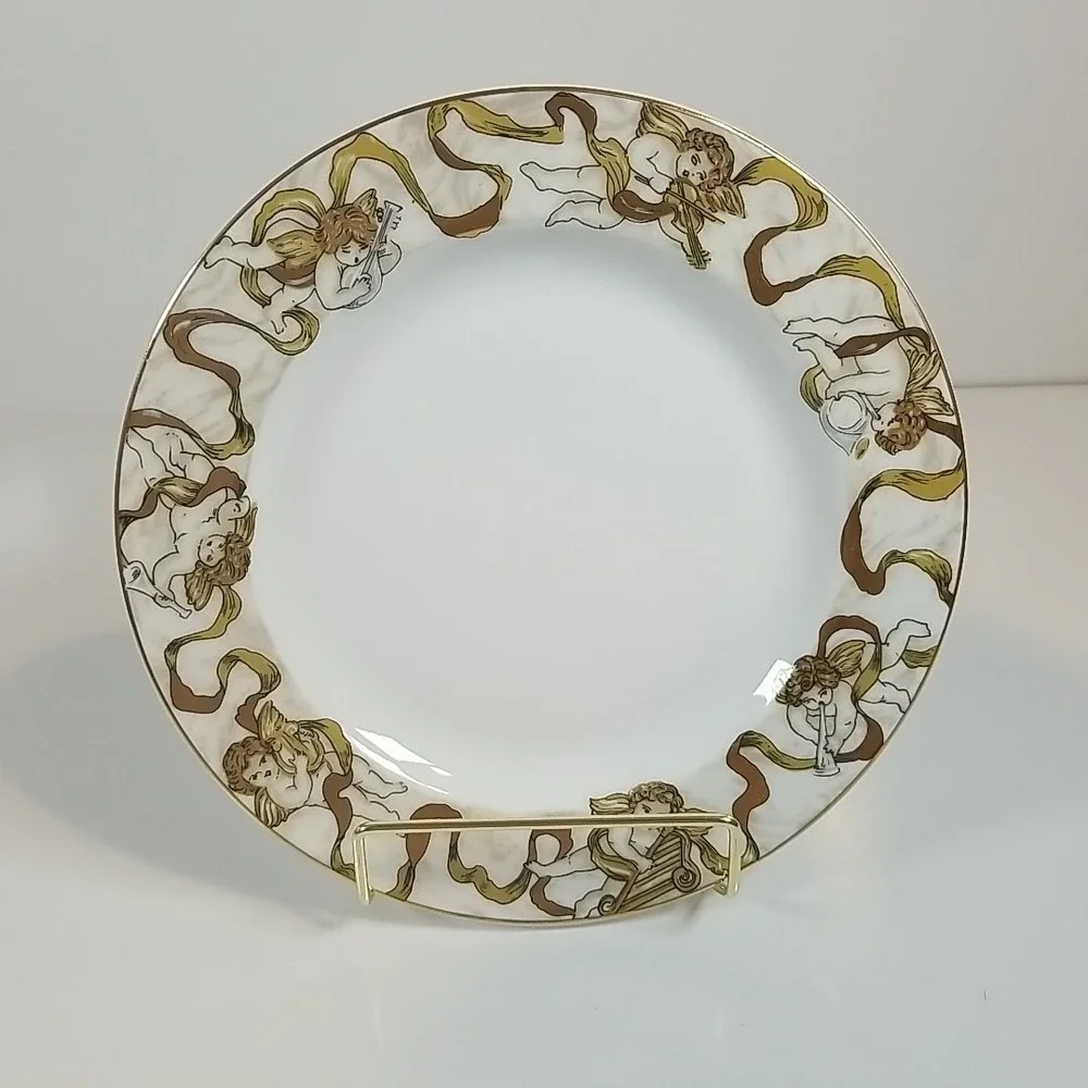 American Atelier Heavenly Hosts 3373 Plate Cherub Gold Porcelain Holiday